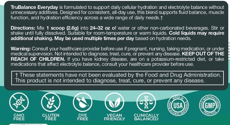 trubalance everyday sweetened warnings label