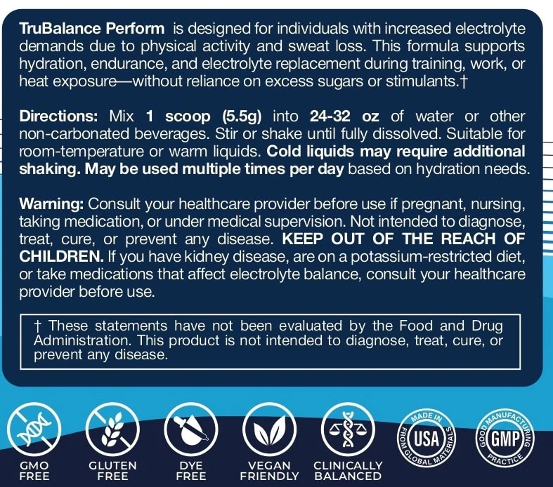 trubalance perform sweetened warnings label