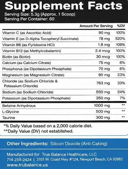 trubalance ingredient perform label